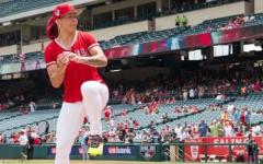 Cyborg Throwing Out The First Pitch At A Well-Attended Angels Game