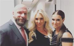 Charlotte, Stephanie and Triple H Backstage at The Mae Young Classic Finals
