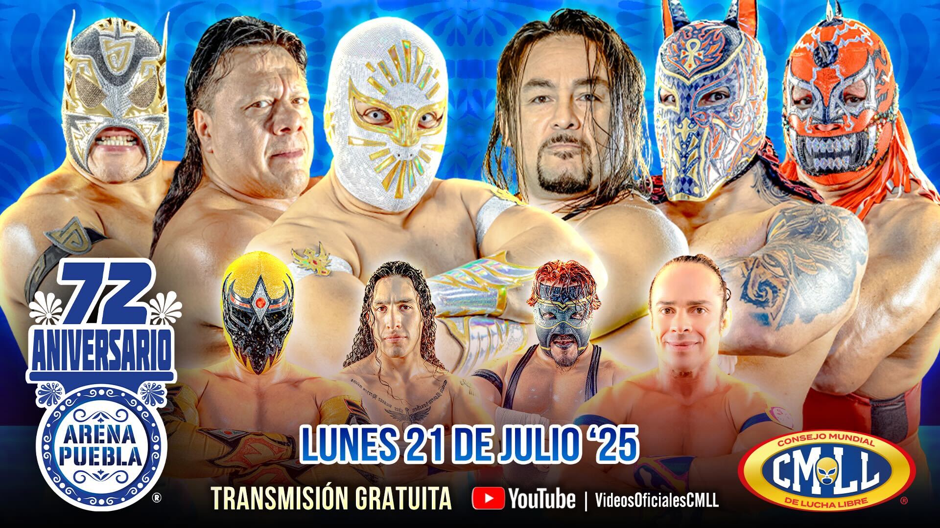 CMLL Arena Puebla 72nd Anniversary Stream & Results (7/21/2025): Místico, Infernales, More