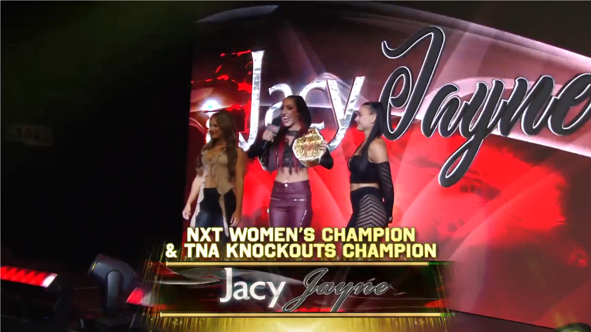 Jacy Jayne made her first appearance as TNA Knockouts World Champion on the July 24 episode of TNA iMPACT!, making history as the first dual WWE and TNA titleholder.