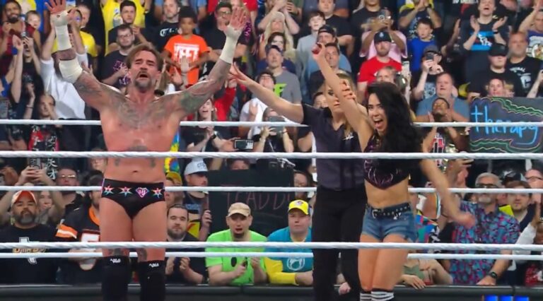 AJ Lee Submits Becky Lynch; Lee & CM Punk Def. Lynch & Seth Rollins At WWE Wrestlepalooza