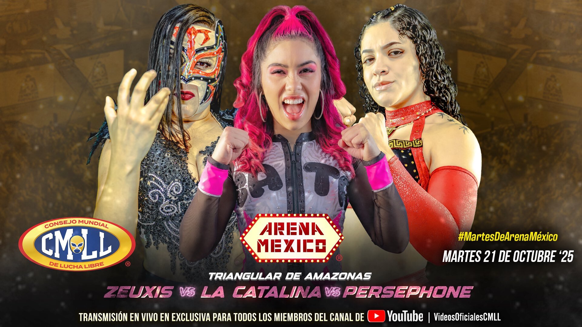 CMLL Martes de Arena Mexico Results (10/21/2025): Zeuxis vs. La Catalina vs. Persephone, More Set