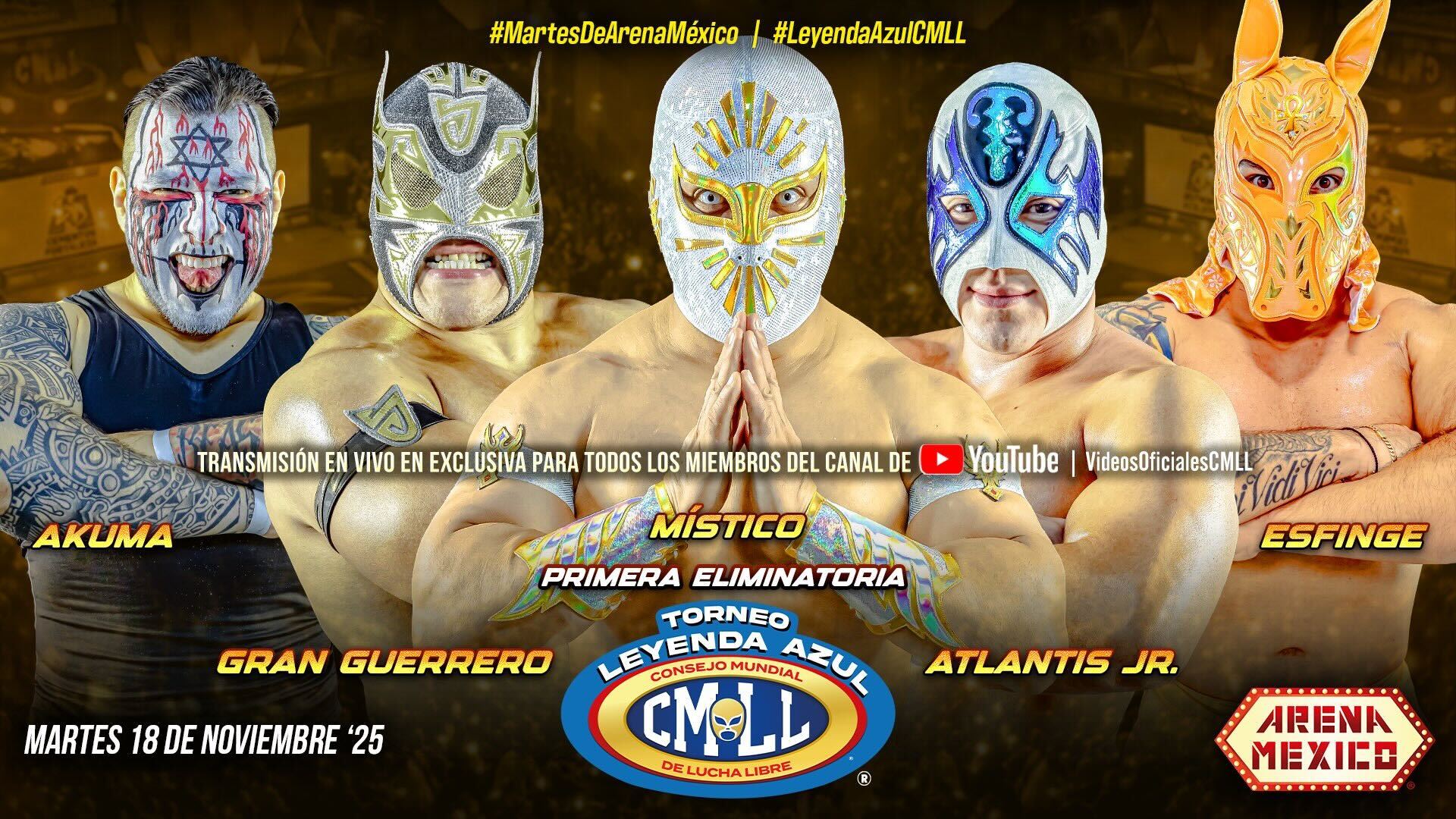 CMLL Martes de Arena Mexico Results (11/18/2025): Leyenda Azul Begins, Neón, Hechicero, More