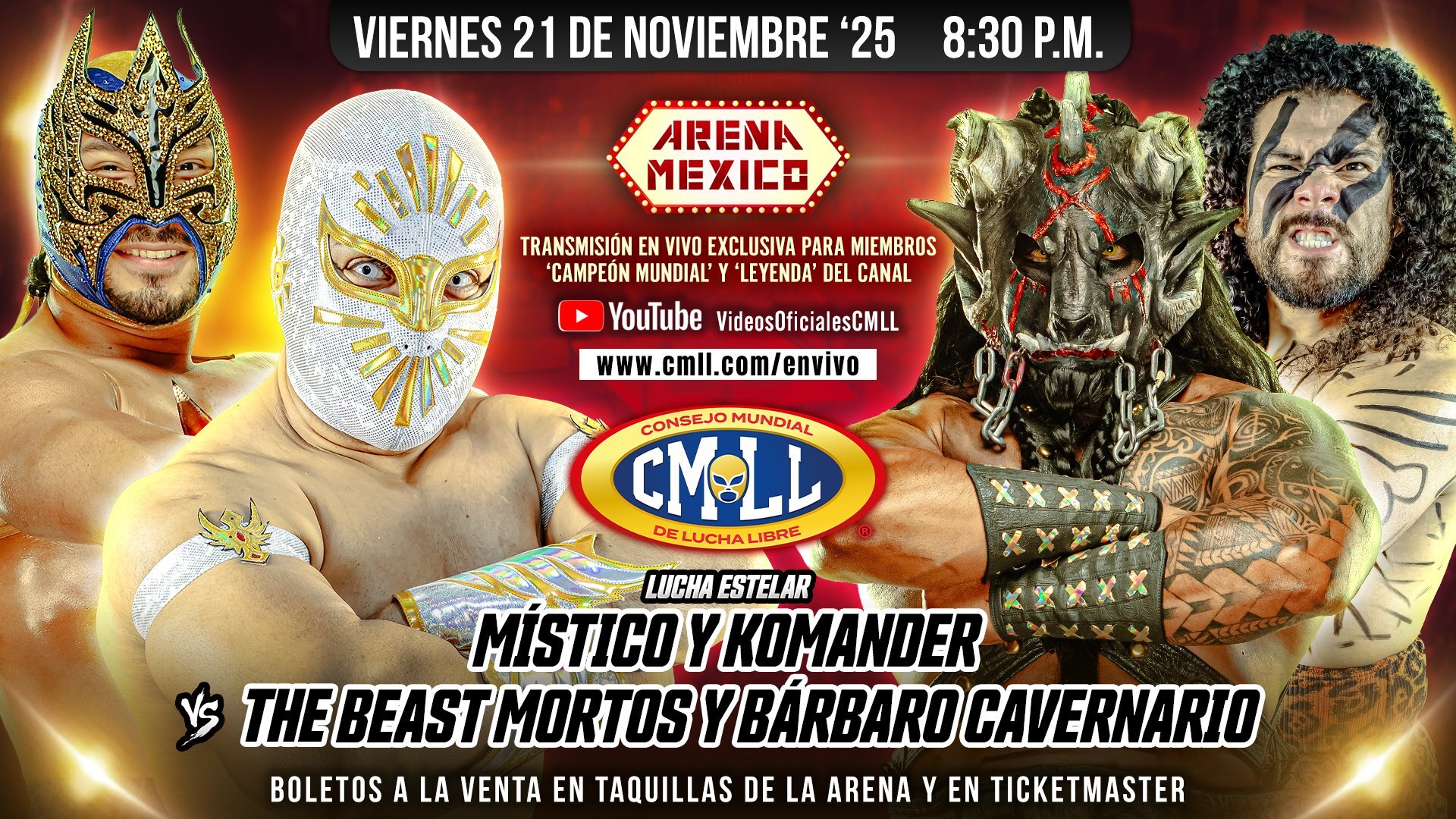 CMLL Viernes Espectacular Results (11/21/2025): Místico & Komander Team Up, Leyenda Azul Qualifier, Sky Team vs. JetSpeed, More