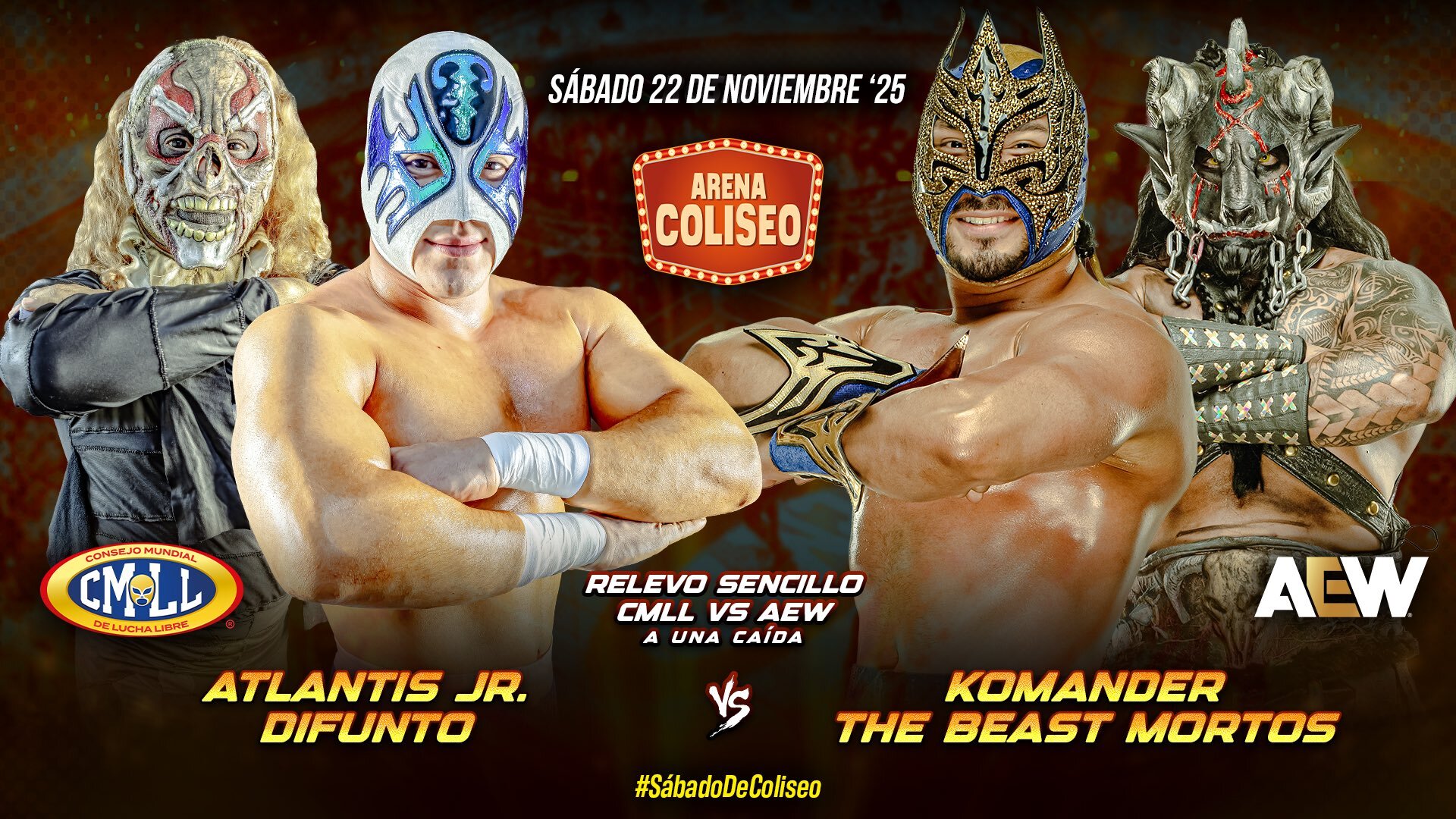 CMLL Sábado de Coliseo Results (11/22/2025): Team CMLL vs. Team AEW, eyenda Azul Qualifier, Villanos, More