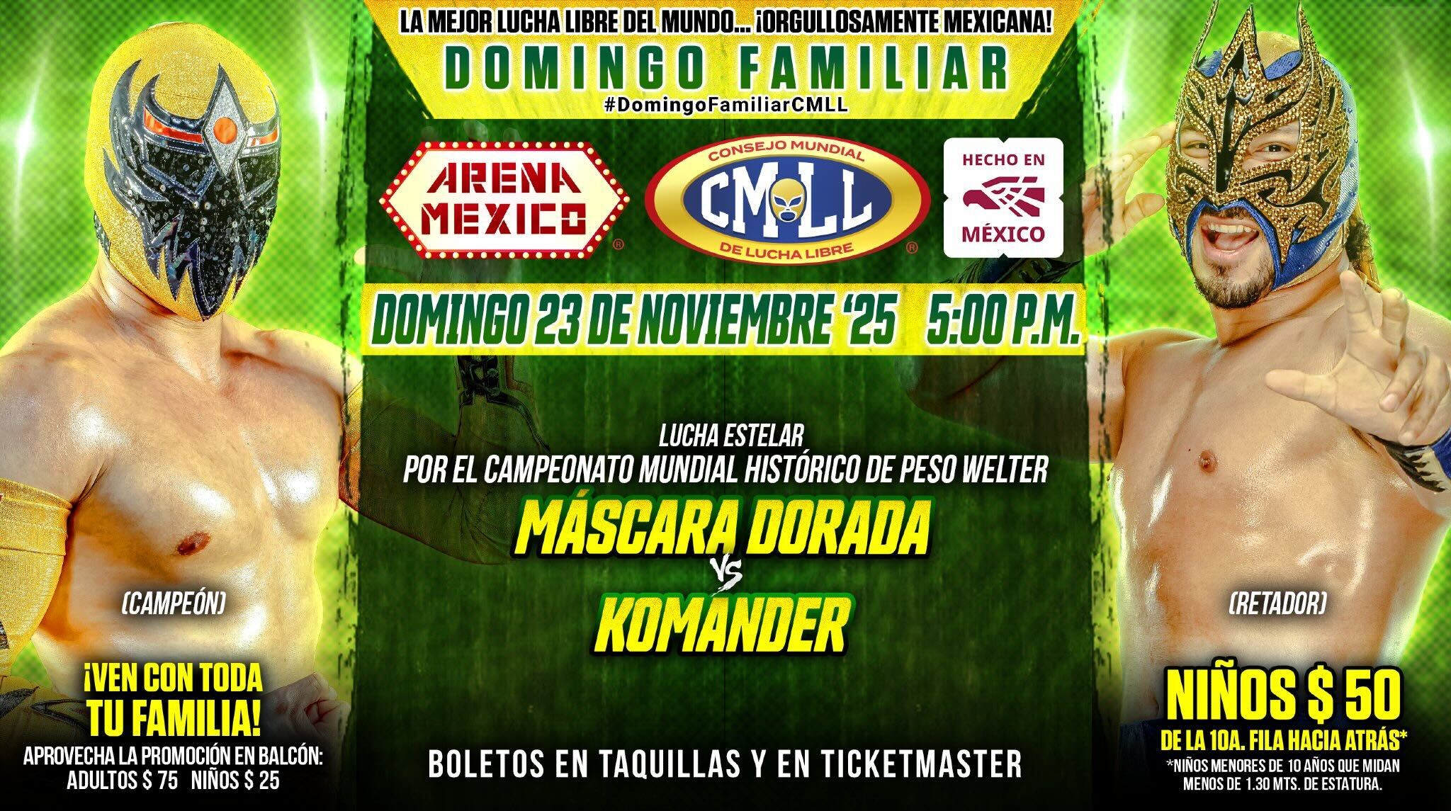 CMLL Domingo Familiar Results (11/23/2025): Máscara Dorada vs. Komander, Gran Guerrero vs. The Beast Mortos, More
