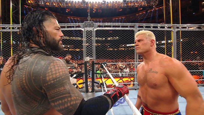 Roman Reigns and Cody Rhodes at WWE Survivor Series 2025