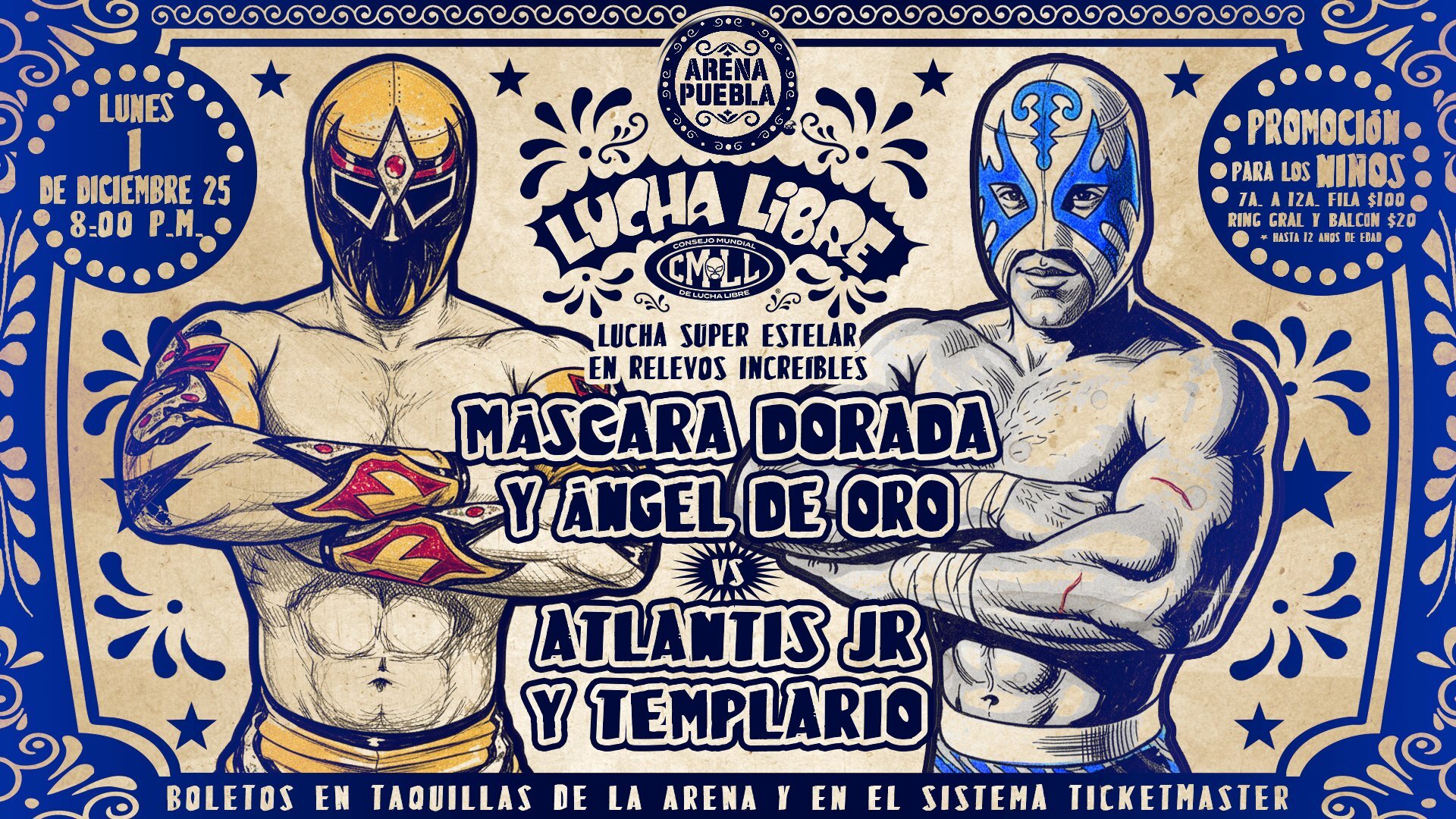 CMLL Lunes Clásico Results (12/1/2025): Ángel de Oro & Máscara Dorada vs. Atlantis Jr. & Templario, Fuerza Poblana, More