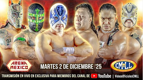 CMLL Martes de Arena Mexico Results (12/2/2025): Guerreros Laguneros In Trios Action, 8-Man Battle Royal, More