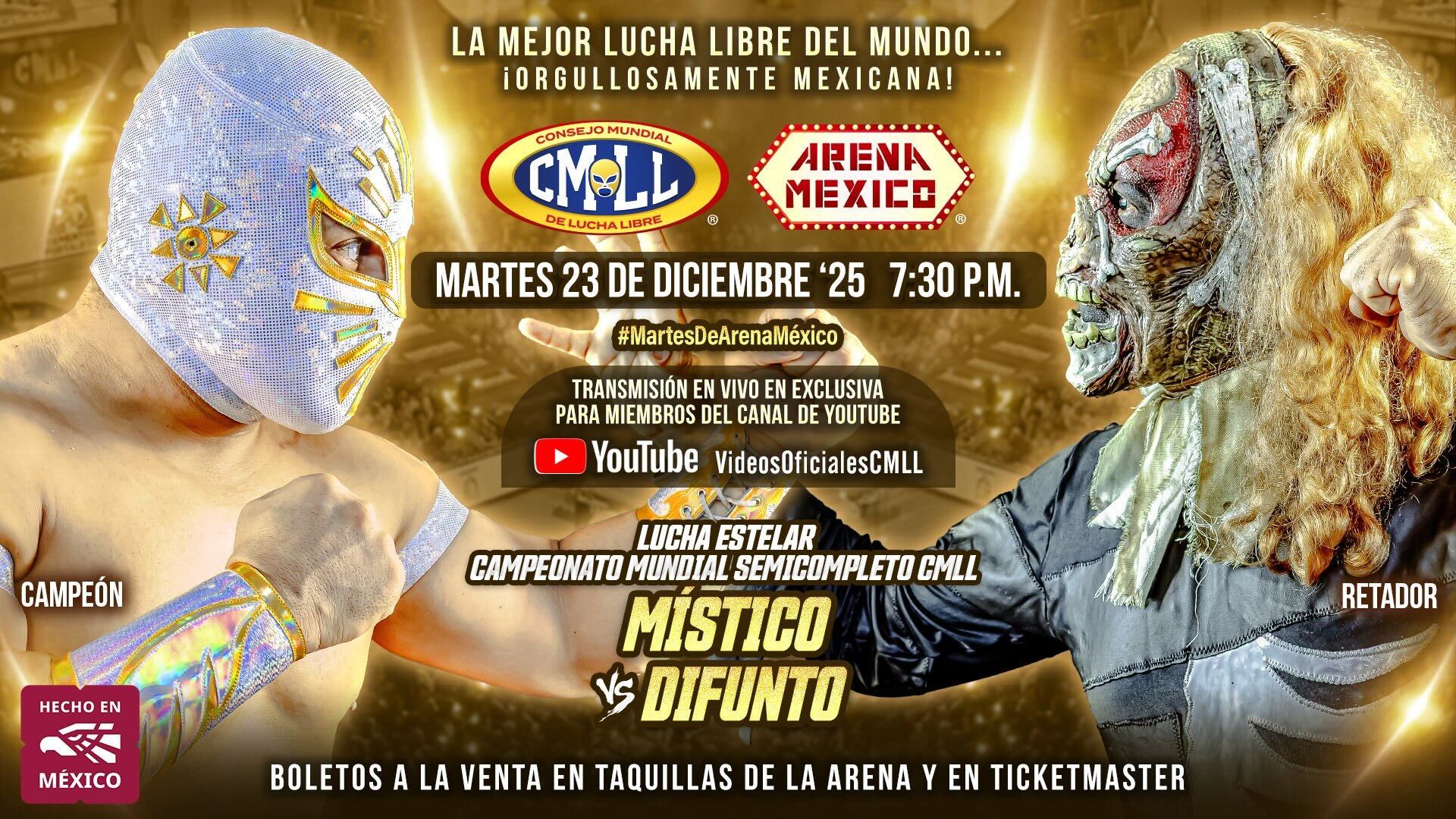 CMLL Martes de Arena Mexico Results (12/23/2025): Mistico vs. Difunto, Templario vs. Volador Jr., More Set