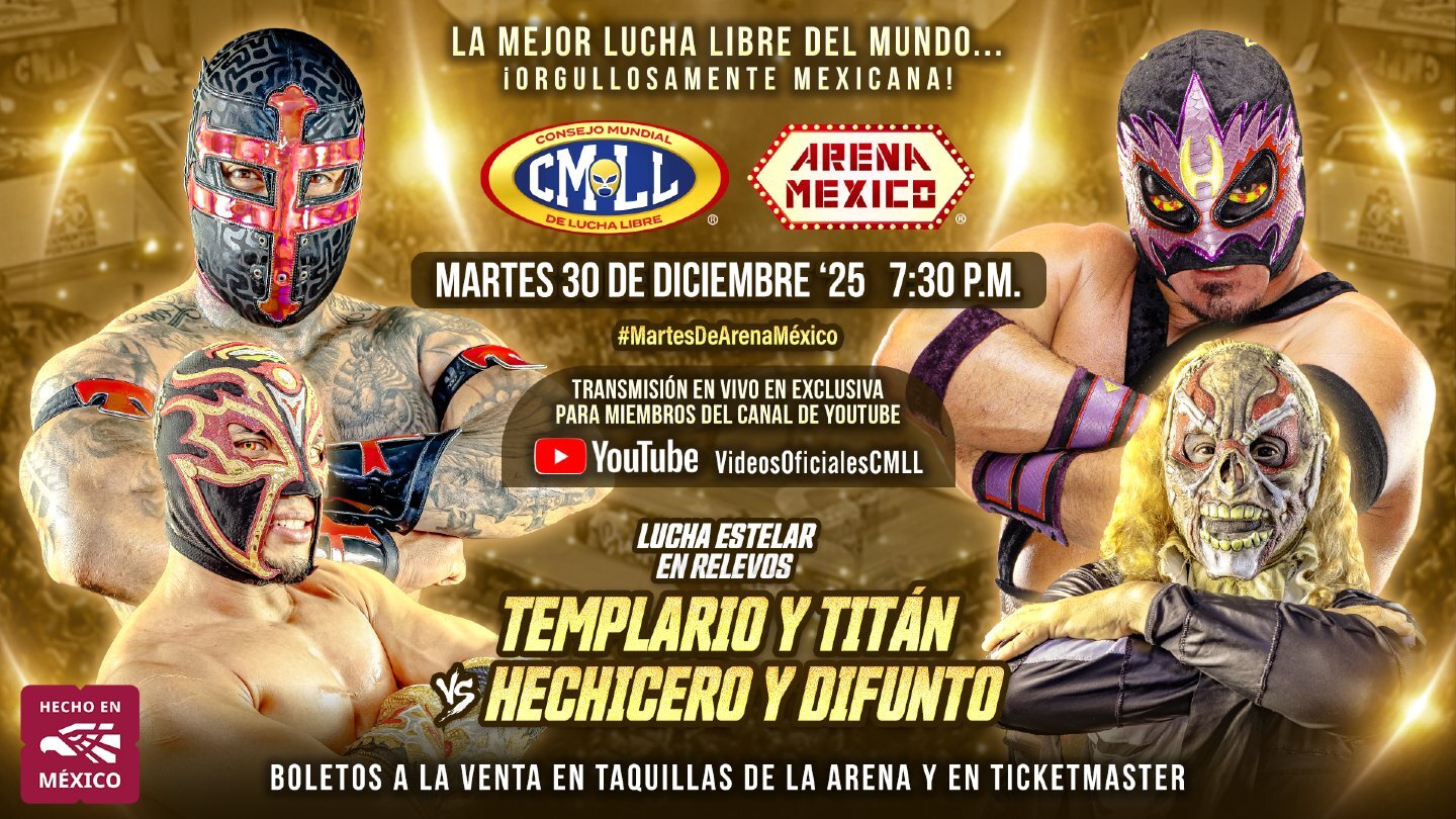 CMLL Martes de Arena Mexico Results (12/30/2025): Templario & Titán vs. Hechicero & Difunto, More