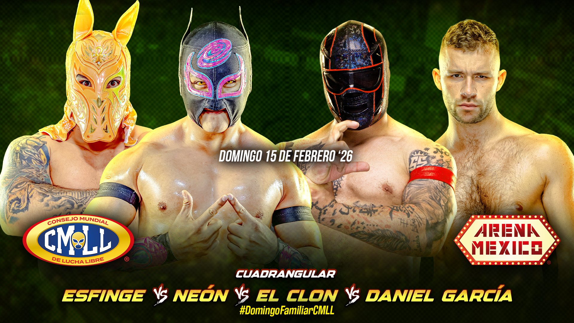 CMLL Domingo Familiar Results (2/15/2026): El Clon, Daniel García, Hermanos Chávez, Bestias del Diablo, More