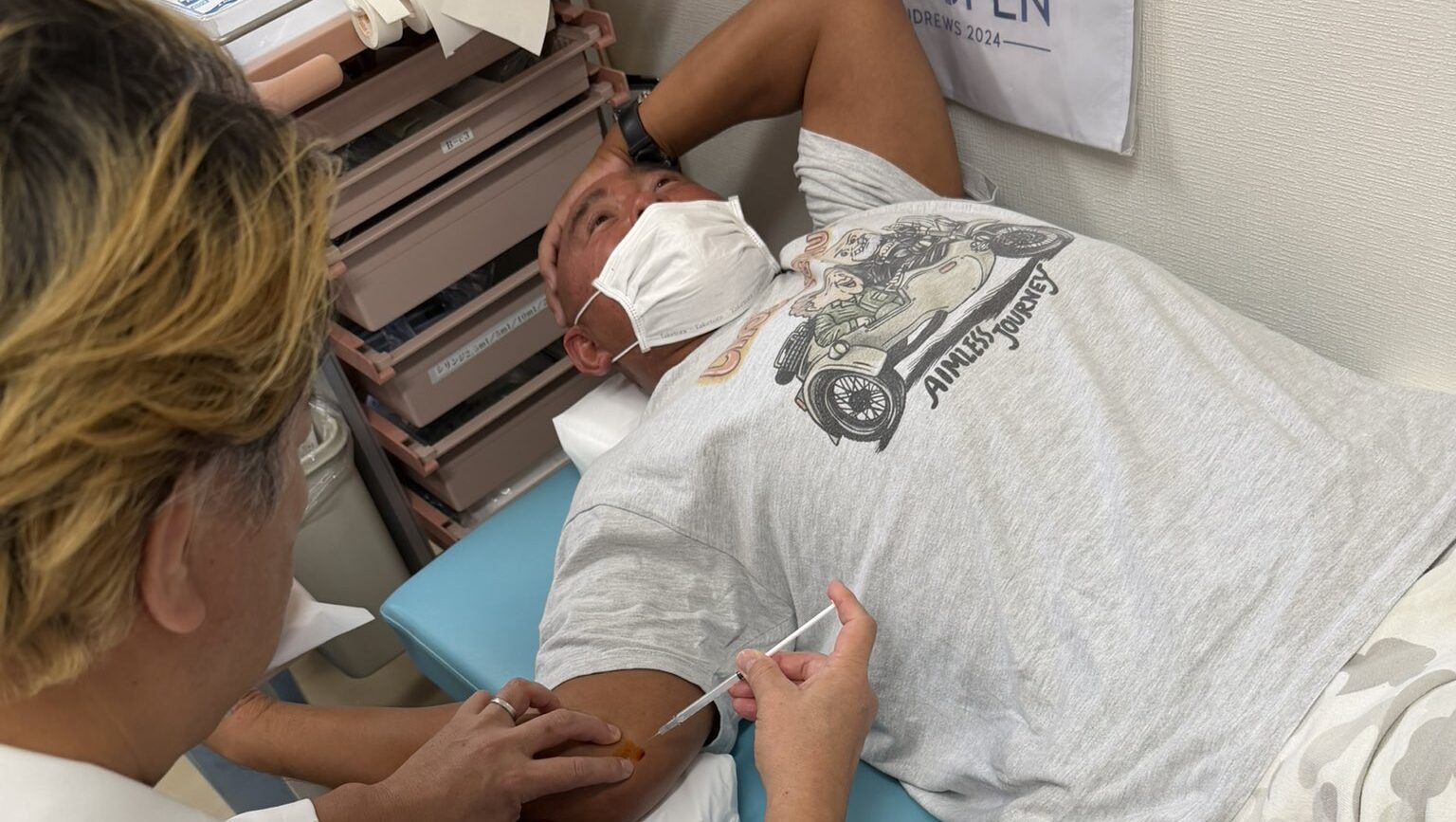 Keiji Muto Gets Injection For Elbow Deformity