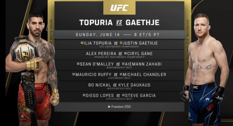 Ilia Topuria vs. Justin Gaethje, Alex Pereira vs. Ciryl Gane, Full Main Card Announced For UFC Freedom 250 At The White House