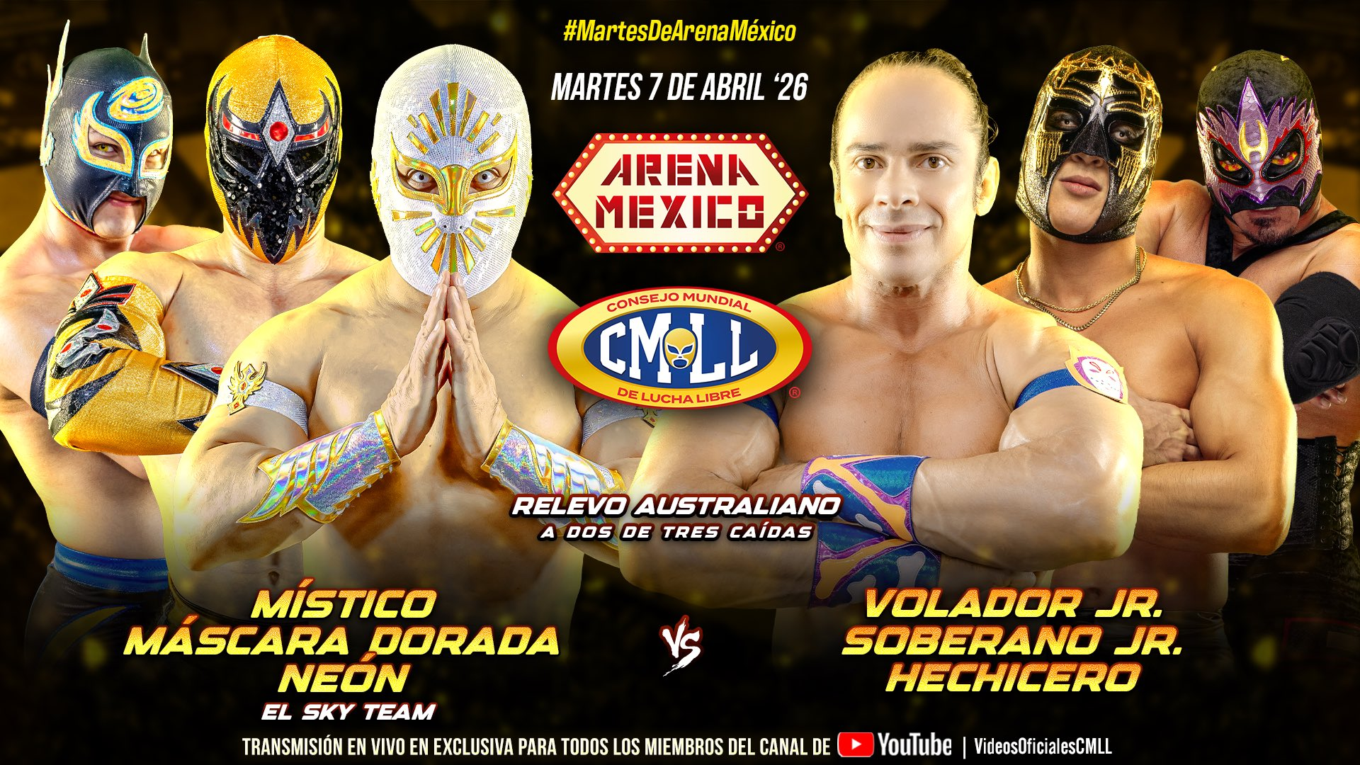 CMLL Martes de Arena Mexico Results (4/7/2026): Sky Team vs. Soberano Jr., Volador Jr. & Hechicero, More