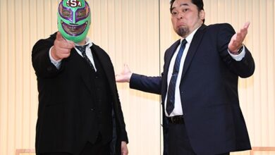 Toru Yano, representing NJPW, and Super Sasadango Machine, representing DDT