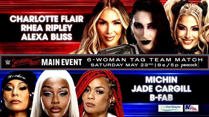 Alexa Bliss, Charlotte Flair, And Rhea Ripley Vs. Jade Cargill, B-fab, And Michin Set For Saturday Night’s Main Event