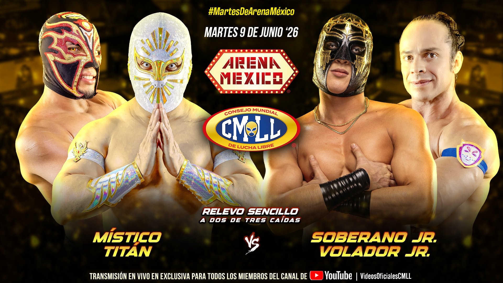 CMLL Martes de Arena Mexico Results (6/10/2026): Místico & Titán vs. Soberano Jr. & Volador Jr., More