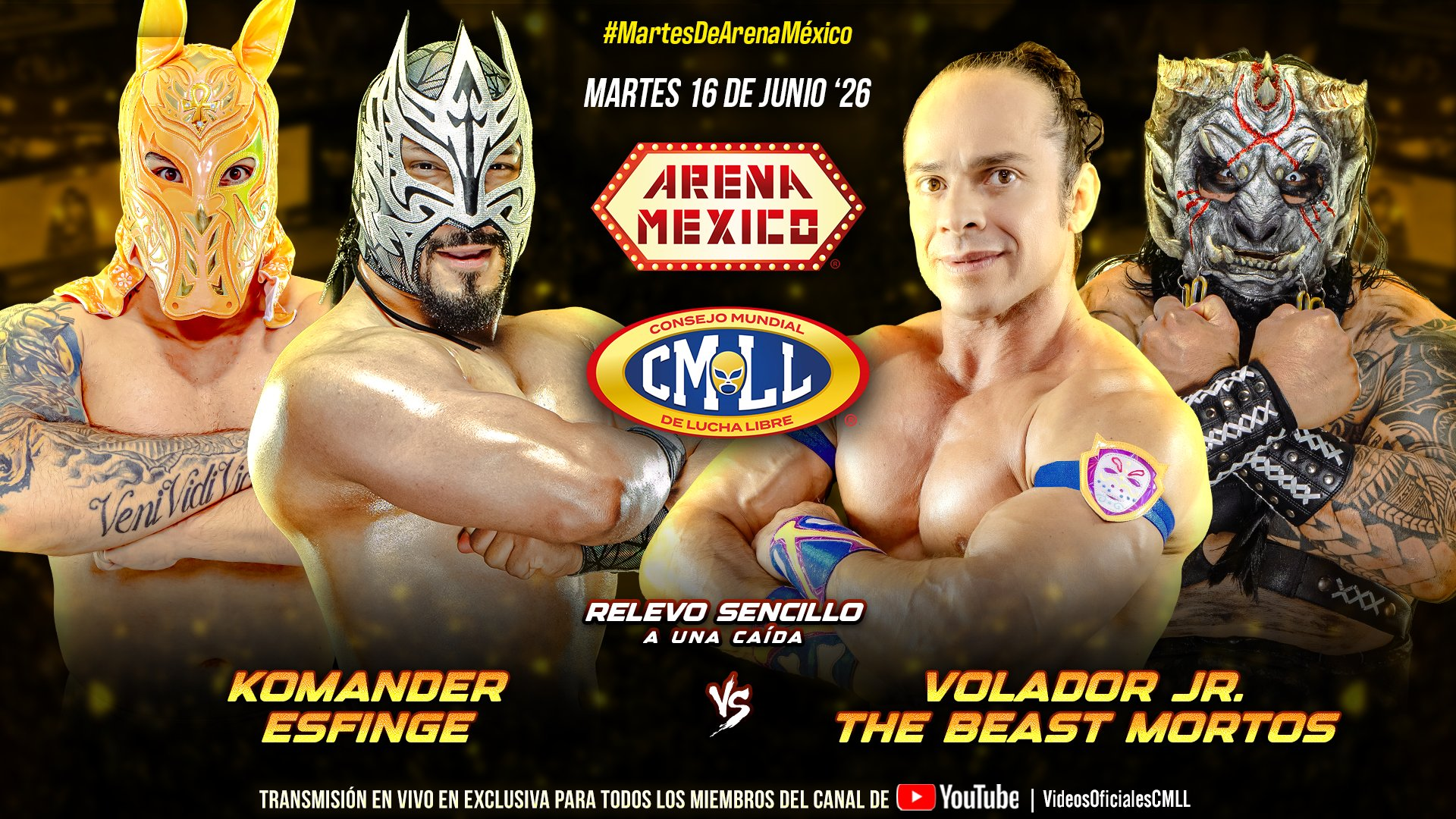 CMLL Martes de Arena Mexico Results (6/16/2026): Komander & Esfinge vs. Volador Jr. & The Beast Mortos, More