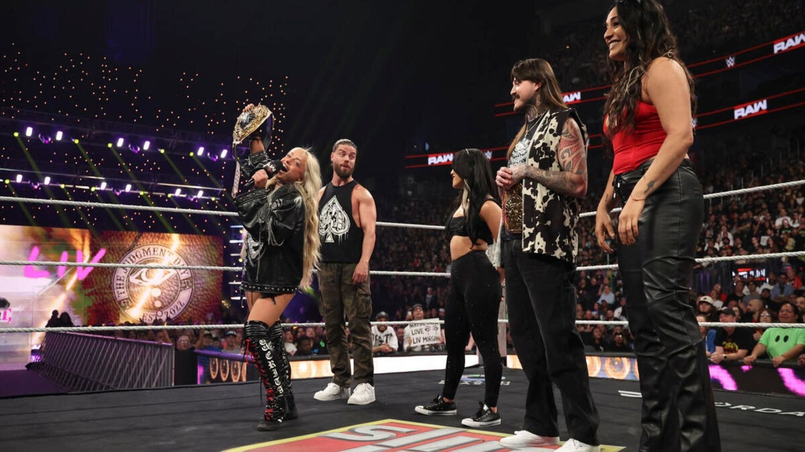 judgment day, liv morgan, jd mcdonagh, roxanne perez, dominik mysterio, raquel rodriguez