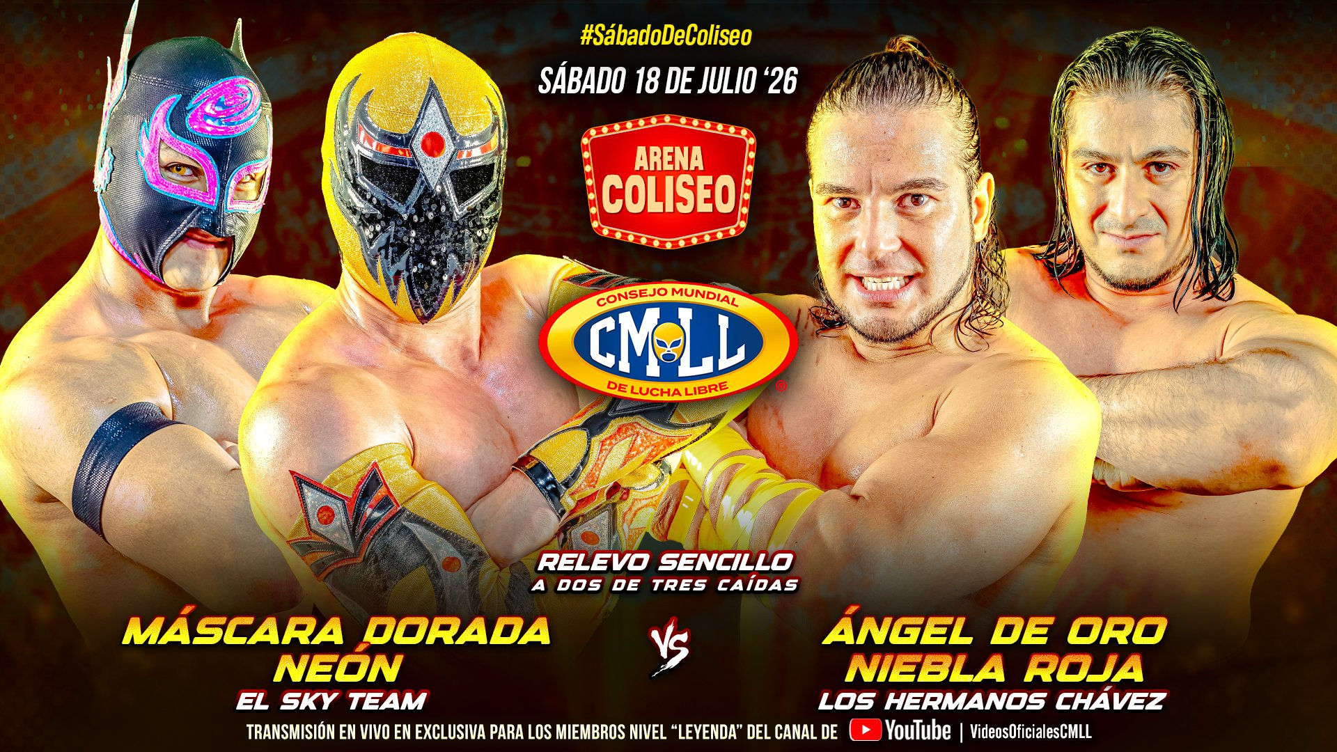 CMLL Sábado De Coliseo Results (7/18/2026): Sky Team vs. Hermanos Chávez, Templario vs. Volador Jr., More