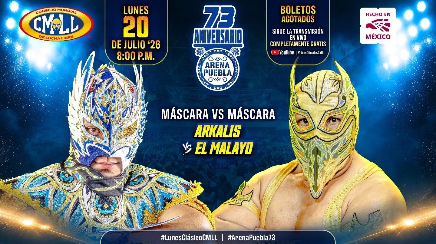 CMLL Arena Puebla Anniversary Stream & Results (7/20/2026): Arkalis vs. Meyer in a Mask vs. Mask, Soberano Jr., More