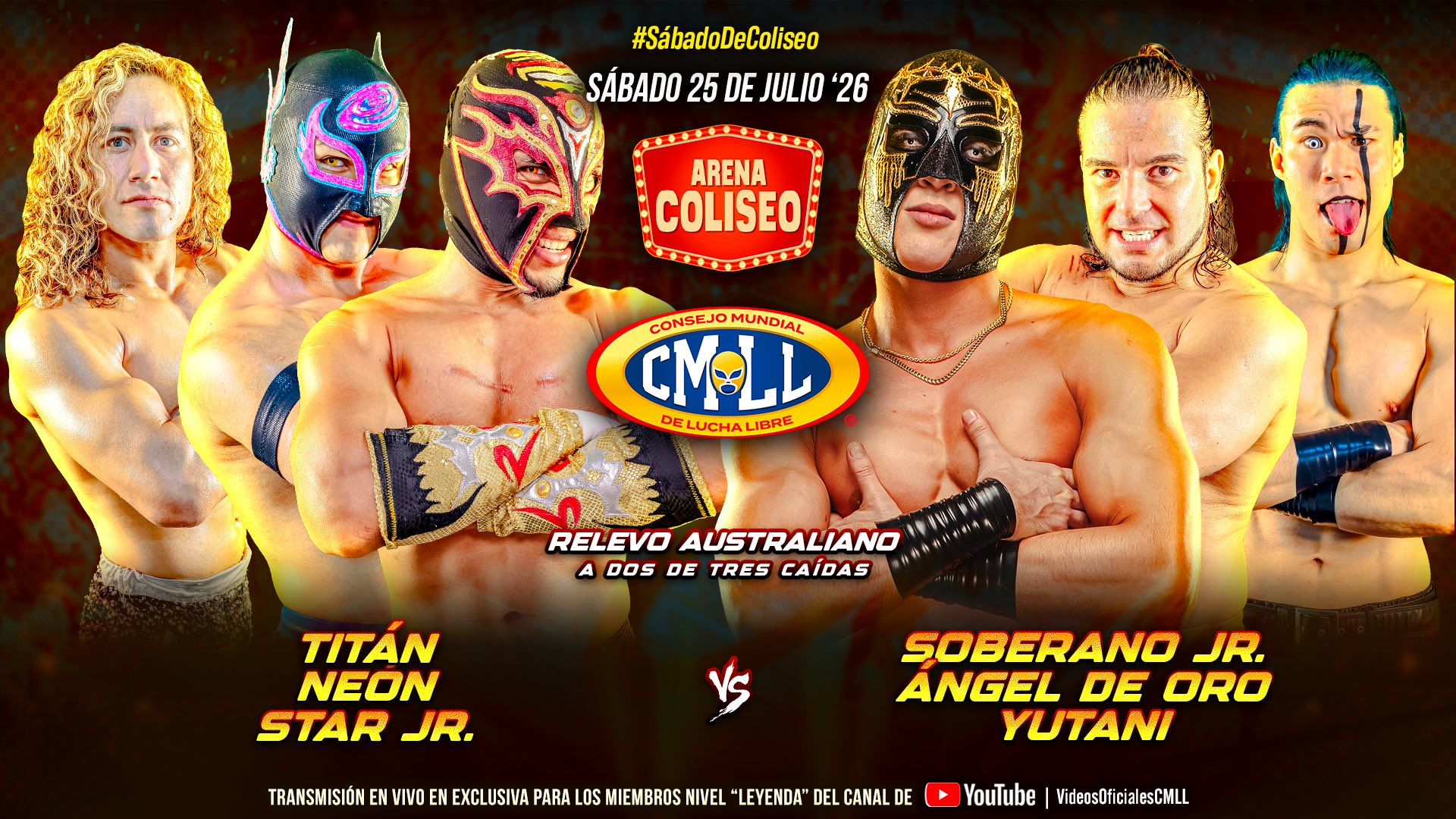 CMLL Sábado De Coliseo Results (7/25/2026): Titán, Neón & Star Jr. vs. Soberano Jr., Ángel de Oro & Yutani, More