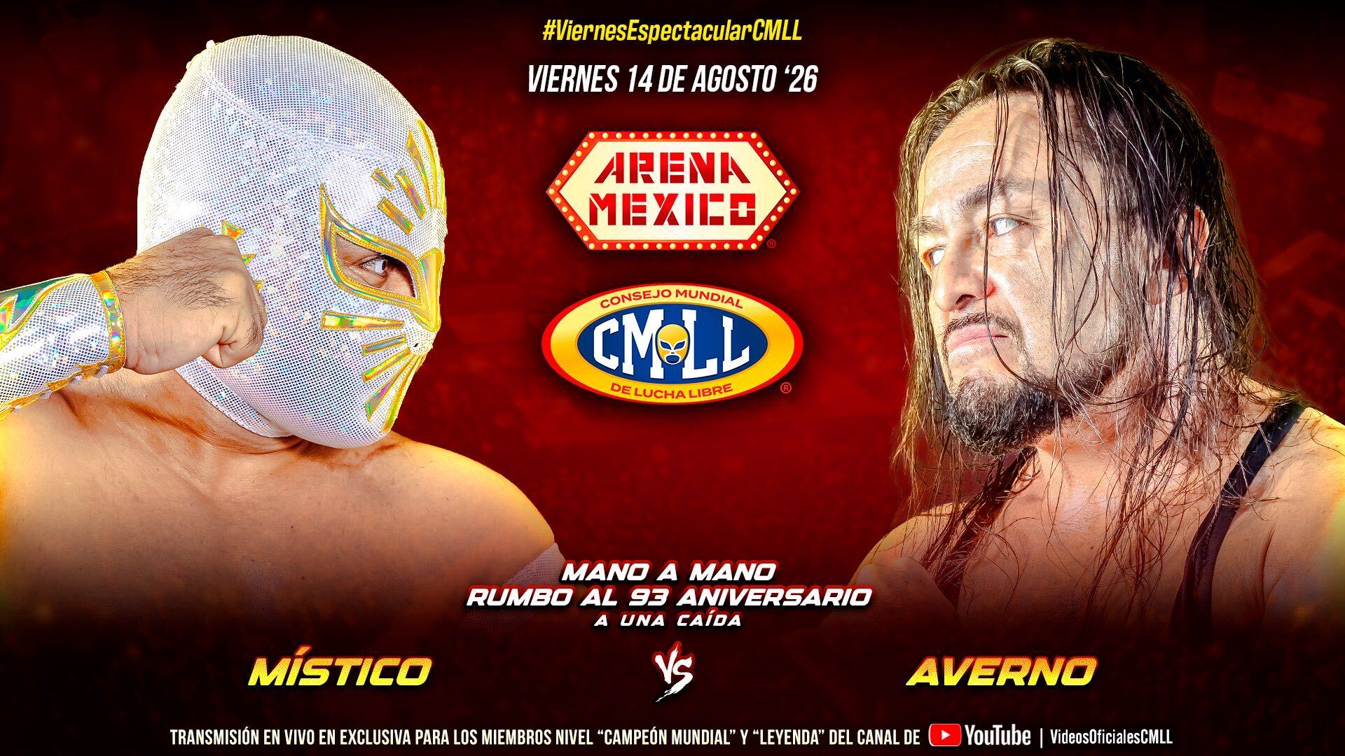 CMLL Viernes Espectacular Results (8/14/2026): Místico vs. Averno, Zandokan Jr., Persephone, More