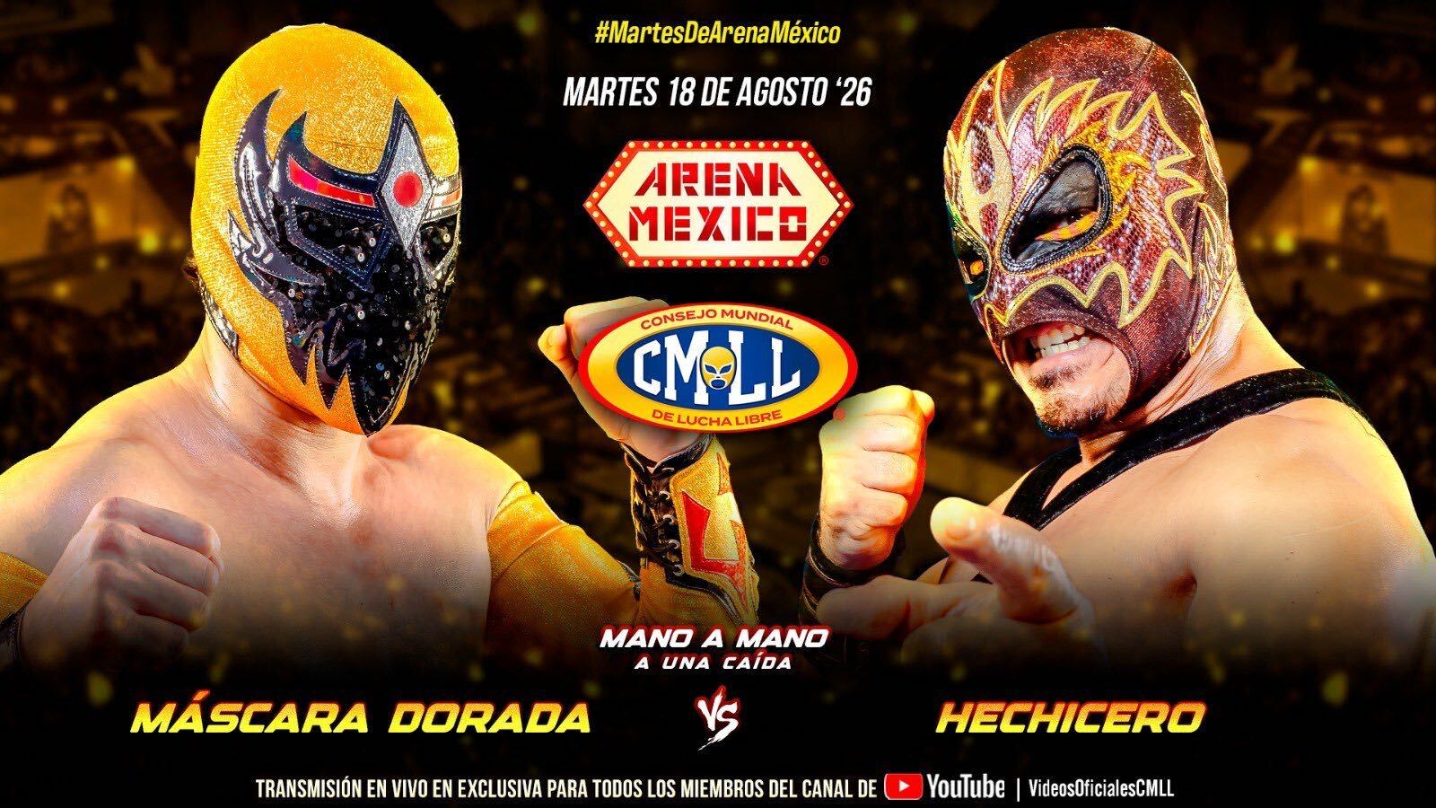 CMLL Martes de Arena Mexico Results (8/18/2026): Máscara Dorada vs. Hechicero, Two Title Matches, More