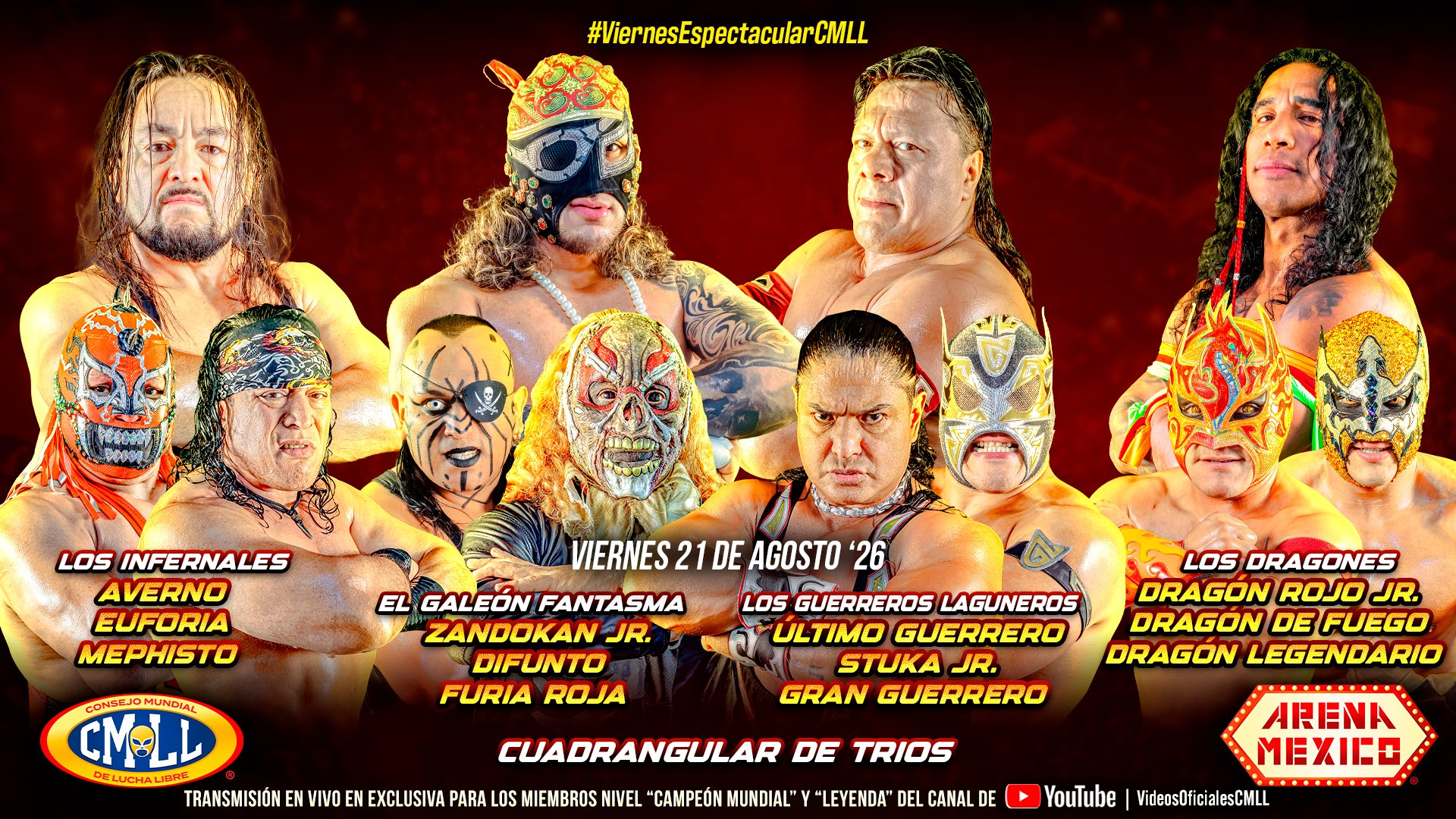 CMLL Viernes Espectacular Results (8/21/2026): Four-Way Trios Match, Soberano Jr., More
