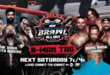 Bang bang gang, death riders, the dogs, aew tailgate brawl