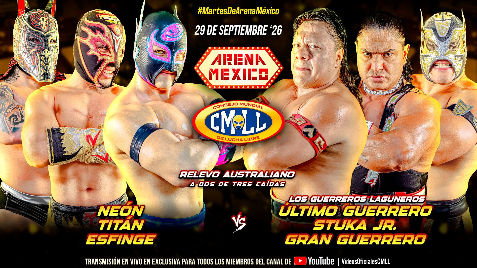 CMLL Martes de Arena Mexico Results (9/29/2026)