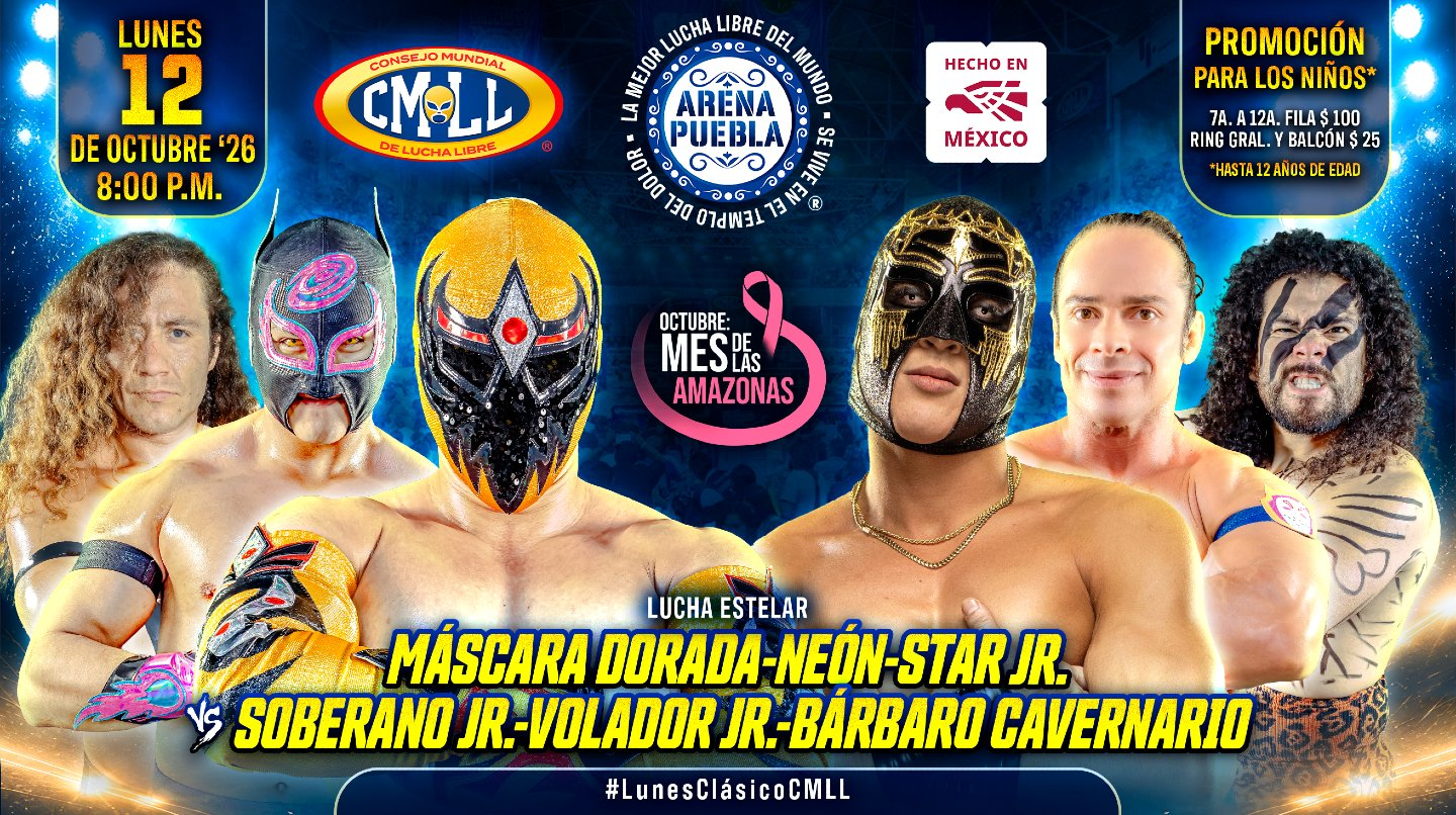 CMLL Lunes Clásico Results (10/12/2026): Star Jr. & Sky Team vs. Soberano Jr., Voaldor Jr. & Bárbaro Cavernario, More