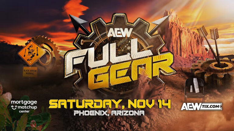 All Elite Wrestling Updates AEW Full Gear 2026 Poster With Black Arrows And Pac’s Empty Chair